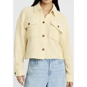 NWT Express Fringe Tweed Novelty Button Cropped Jacket Blazer, Yellow Large